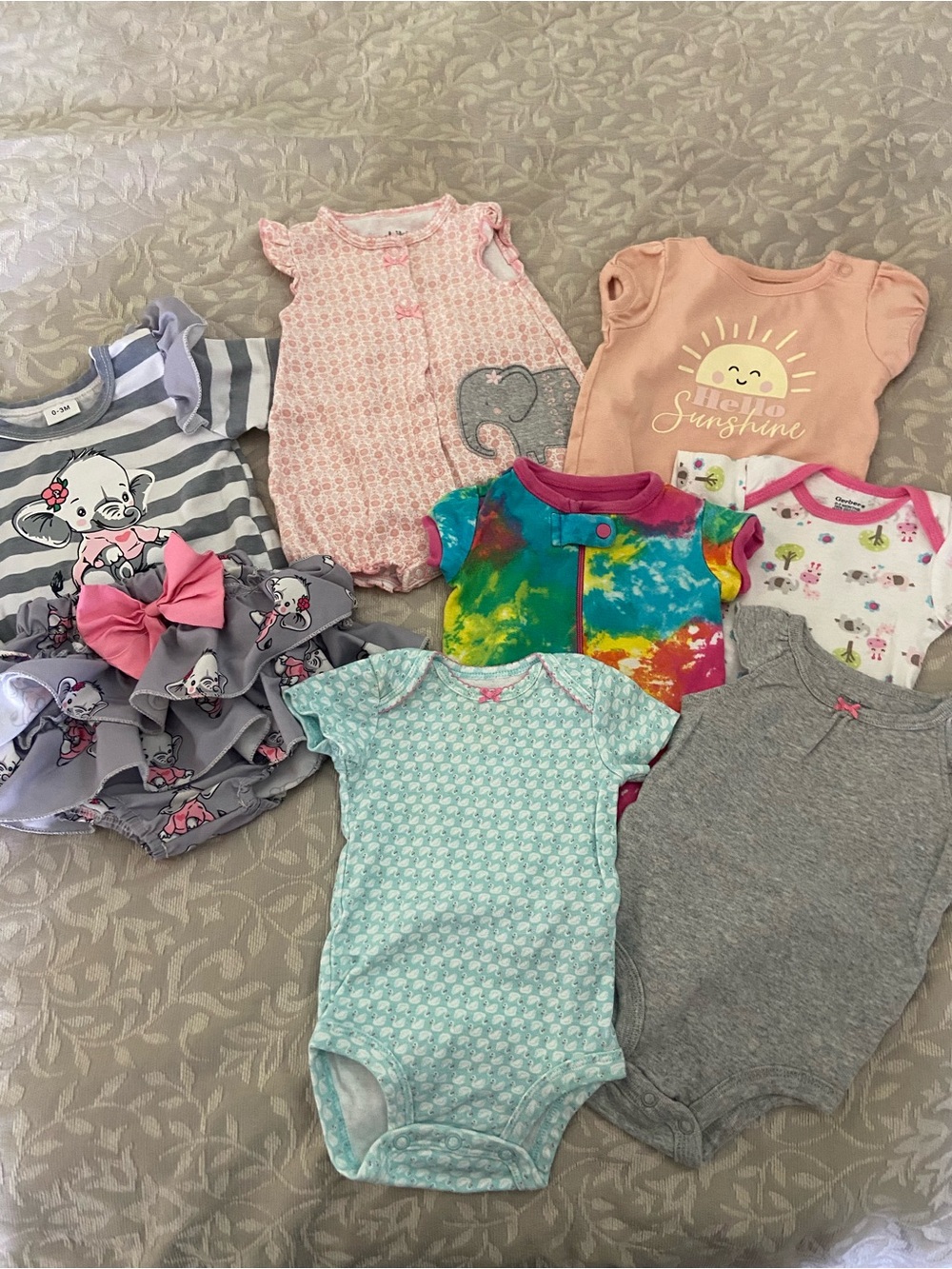 Assorted Girls' One-Piece Bodysuits - Pink, Gray, Aqua, Tie-Dye, Peach